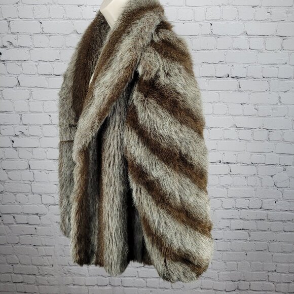 VTG Outerlayers Brown Faux Fur Shawl Collar Pockets Lined Coat USA Large L - Picture 14 of 16